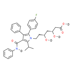 ChemSpider 2D Image | (3R,5R)-7-{2-(4-Fluorophenyl)-5-isopropyl-3-phenyl-4-[phenyl(~2~H)carbamoyl]-1H-pyrrol-1-yl}-3,5-bis[(~2~H)hydroxy]heptan(~2~H)oic acid | C33H31D4FN2O5