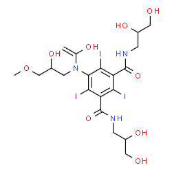 ChemSpider 2D Image | N,N'-Bis(2,3-dihydroxypropyl)-5-[(2-hydroxy-3-methoxypropyl)(1-hydroxyvinyl)amino]-2,4,6-triiodoisophthalamide | C20H28I3N3O9