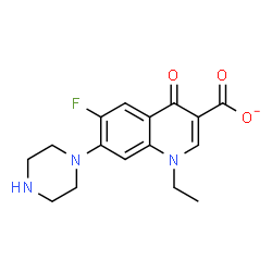 ChemSpider 2D Image | 1-Ethyl-6-fluoro-4-oxo-7-(1-piperazinyl)-1,4-dihydro-3-quinolinecarboxylate | C16H17FN3O3
