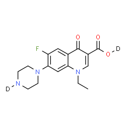ChemSpider 2D Image | 1-Ethyl-6-fluoro-4-oxo-7-[(4-~2~H)-1-piperazinyl]-1,4-dihydro-3-quinoline(~2~H)carboxylic acid | C16H16D2FN3O3