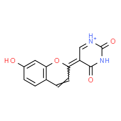 ChemSpider 2D Image | (5E)-5-(7-Hydroxy-2H-chromen-2-ylidene)-2,4-dioxo-2,3,4,5-tetrahydropyrimidin-1-ium | C13H9N2O4