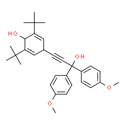 ChemSpider 2D Image | 4-[3-Hydroxy-3,3-bis(4-methoxyphenyl)-1-propyn-1-yl]-2,6-bis(2-methyl-2-propanyl)-2,5-cyclohexadien-1-ol | C31H38O4