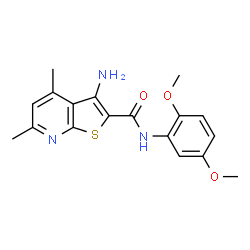 ChemSpider 2D Image | 3-Amino-N-(2,5-dimethoxyphenyl)-4,6-dimethylthieno[2,3-b]pyridine-2-carboxamide | C18H19N3O3S
