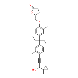 ChemSpider 2D Image | (5R)-5-{[4-(3-{4-[3-Hydroxy-3-(1-methylcyclopropyl)-1-propyn-1-yl]-3-methylphenyl}-3-pentanyl)-2-methylphenoxy]methyl}dihydro-2(3H)-furanone | C31H38O4