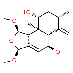 ChemSpider 2D Image | (1R,3S,5S,5aS,7S,9R,9aS,9bR)-1,3,5-Trimethoxy-7,9a-dimethyl-6-methylene-1,3,5,5a,6,7,8,9,9a,9b-decahydronaphtho[1,2-c]furan-9-ol | C18H28O5