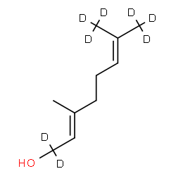 ChemSpider 2D Image | (2E)-3-Methyl-7-(~2~H_3_)methyl(1,1,8,8,8-~2~H_5_)-2,6-octadien-1-ol | C10H10D8O