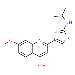 ChemSpider 2D Image | 2-(2-(isopropylamino)thiazol-4-yl)-7-methoxyquinolin-4-ol | C16H17N3O2S