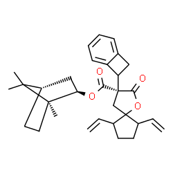 ChemSpider 2D Image | (1S,2R,4S)-1,7,7-Trimethylbicyclo[2.2.1]hept-2-yl (3S)-3-(bicyclo[4.2.0]octa-1,3,5-trien-7-yl)-2-oxo-6,9-divinyl-1-oxaspiro[4.4]nonane-3-carboxylate | C31H38O4