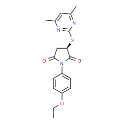 ChemSpider 2D Image | (3R)-3-[(4,6-Dimethyl-2-pyrimidinyl)sulfanyl]-1-(4-ethoxyphenyl)-2,5-pyrrolidinedione | C18H19N3O3S