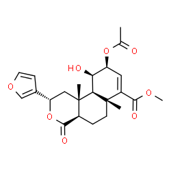 ChemSpider 2D Image | Methyl (2S,4aR,6aR,9S,10R,10aR,10bR)-9-acetoxy-2-(3-furyl)-10-hydroxy-6a,10b-dimethyl-4-oxo-1,4,4a,5,6,6a,9,10,10a,10b-decahydro-2H-benzo[f]isochromene-7-carboxylate | C23H28O8