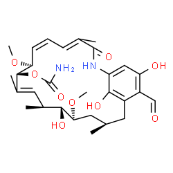 ChemSpider 2D Image | (8S,9S,12S,13R,14S,16R)-19-Formyl-13,20,22-trihydroxy-8,14-dimethoxy-4,10,12,16-tetramethyl-3-oxo-2-azabicyclo[16.3.1]docosa-1(22),4,6,10,18,20-hexaen-9-yl carbamate | C29H40N2O9