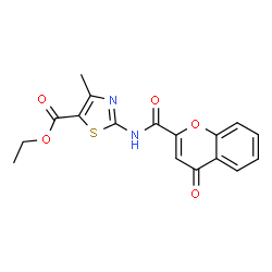 ChemSpider 2D Image | Ethyl 4-methyl-2-{[(4-oxo-4H-chromen-2-yl)carbonyl]amino}-1,3-thiazole-5-carboxylate | C17H14N2O5S